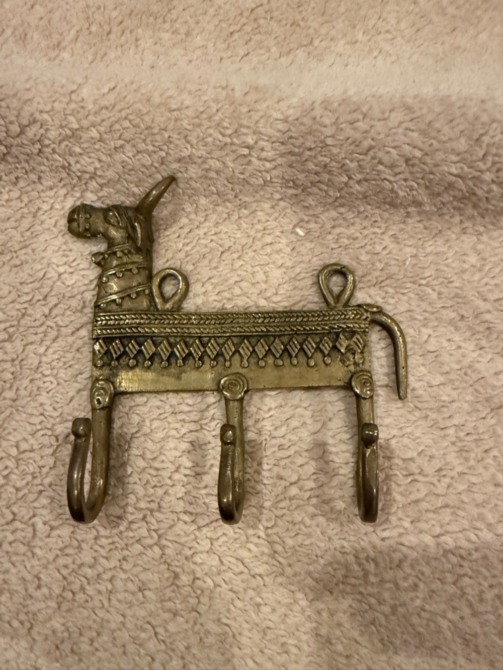 Brass-Tone Animal Wall Hook Rack from India